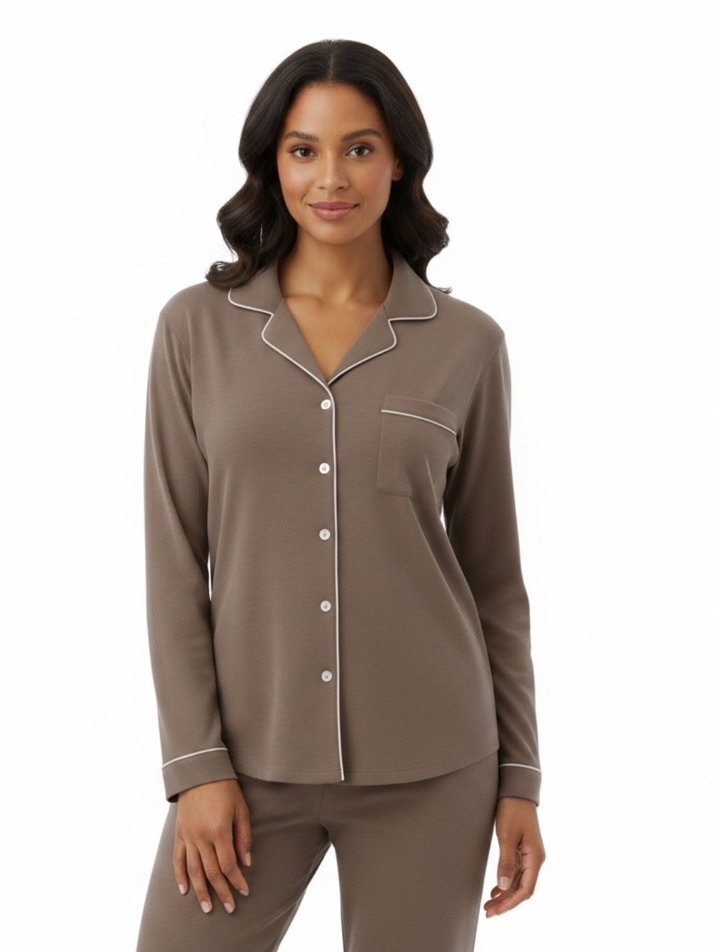 Cozy Earth NWT! XL Women's Taupe Pajama Top with White Piping